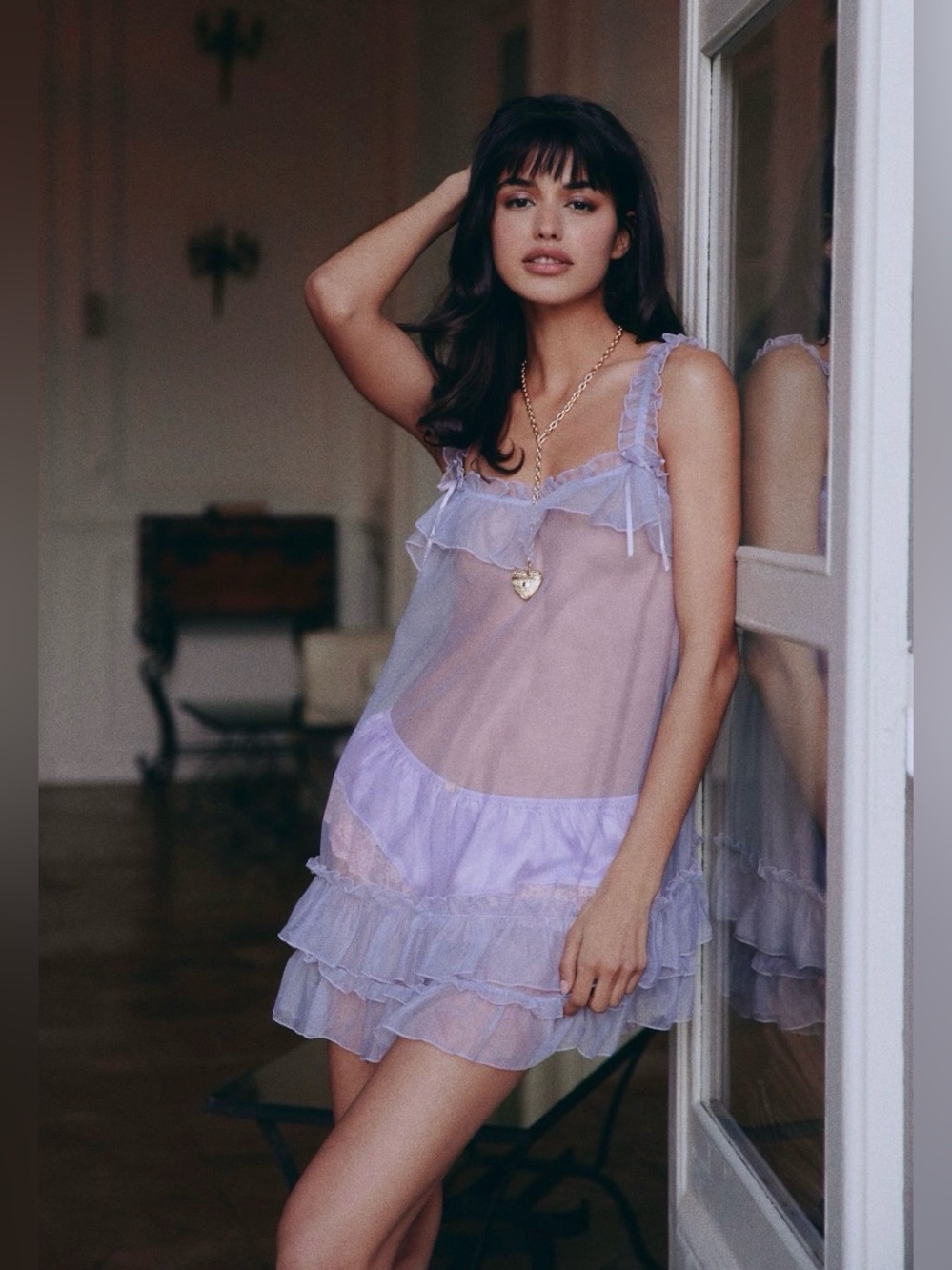 ✨ Anthropologie Sheer Ruffle Babydoll Chemise Sz M